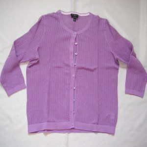 Talbots MP Button Front Sweater Cardigan Light Purple 100%Pima Cotton 3/4 Sleeve